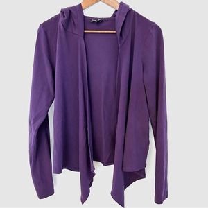 Express Womens Drape Cardigan Large Purple Stretch Open Front Hooded